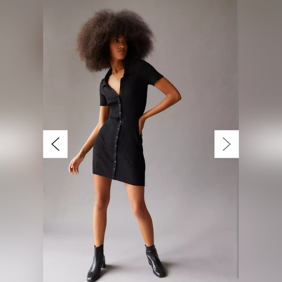 Urban Outfitters UO Black Dale Ribbed Bodycon Polo Dress Size Small Minidress - Picture 1 of 13